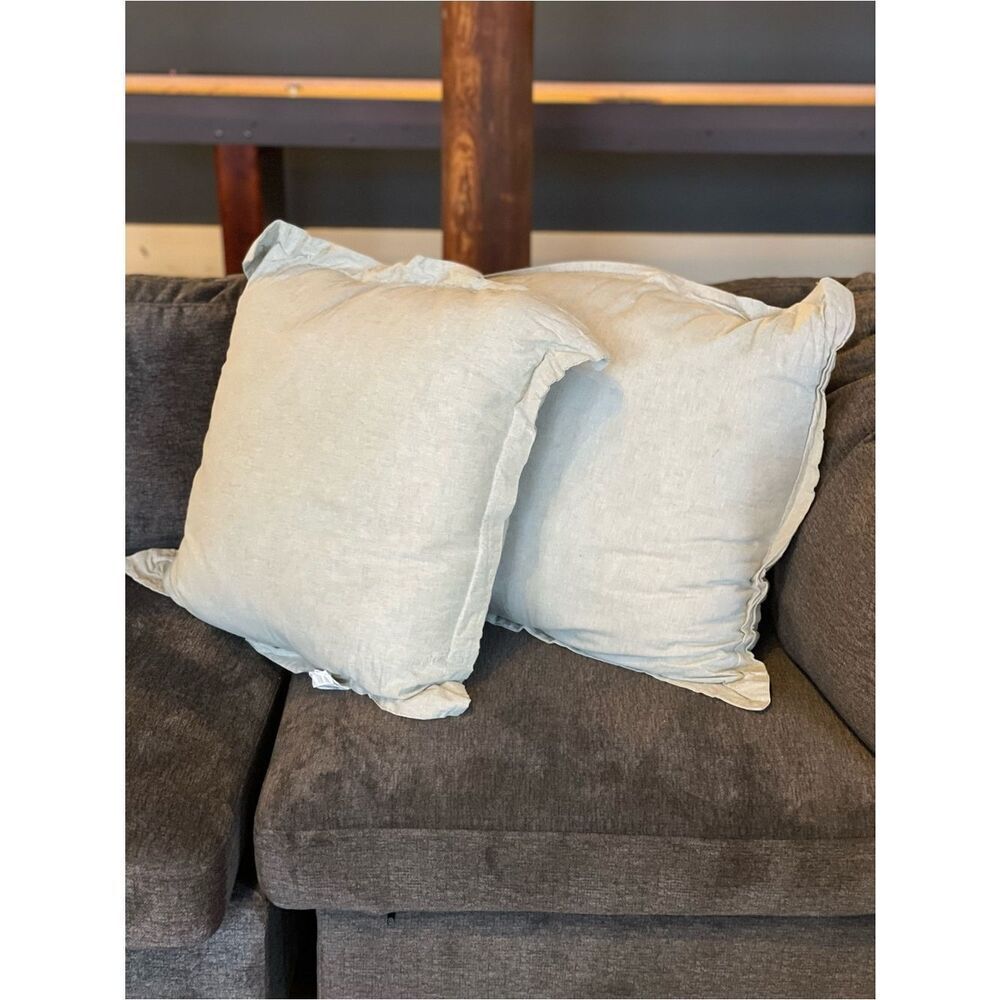 Threshold Light Green Chambray Euro Decorative Linen Throw Pillows - Set of 2